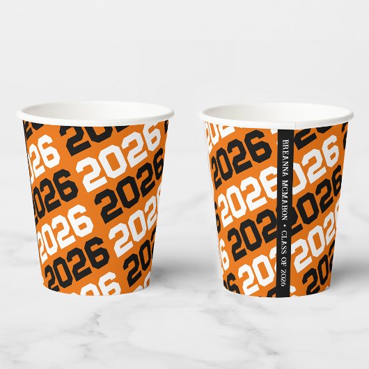 Orange & Black Class Year Abschluss Pappbecher