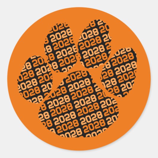 Orange & Black Class Year Pawprint Runder Aufkleber (Vorderseite)