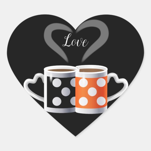 Orange + Black Coffee Color oder wir gehören zusam Herz-Aufkleber (Vorderseite)
