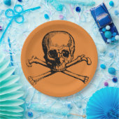 Orange Black Cool Pirate Skull Halloween-Party Pappteller (Party)
