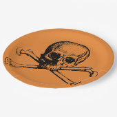 Orange Black Cool Pirate Skull Halloween-Party Pappteller (Schrägansicht)
