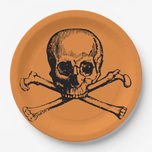 Orange Black Cool Pirate Skull Halloween-Party Pappteller (Vorderseite)