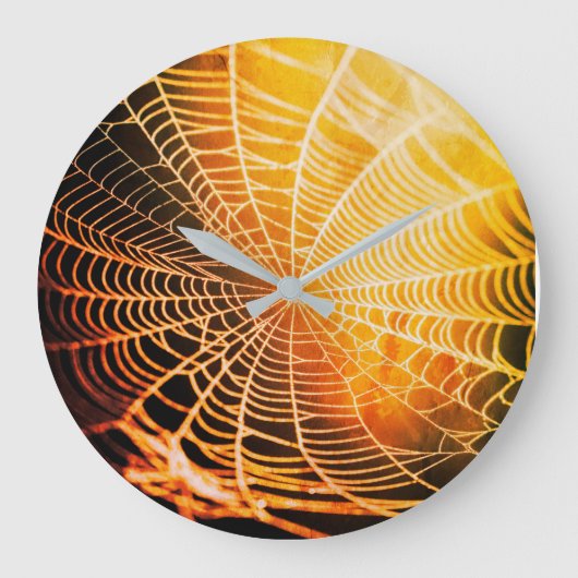 Orange Black Creepy Spooky Spider Web Large Clock Große Wanduhr (Vorderseite)