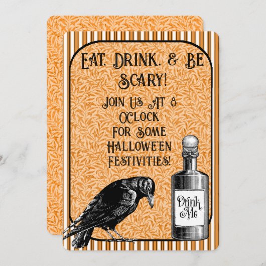 Orange Black Crow Raven Halloween Einladung (Vorne/Hinten)