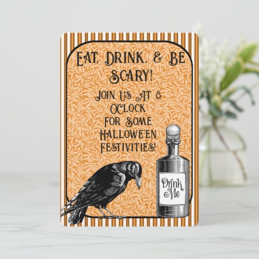 Orange Black Crow Raven Halloween Einladung (Stehend Vorderseite)