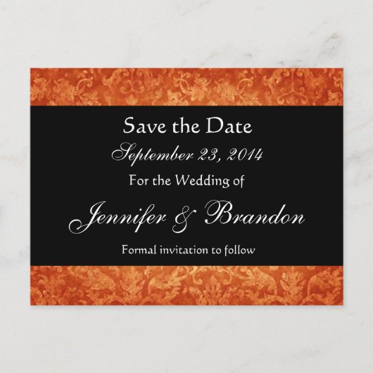 Orange & Black Damask Save the Date Postkarte (Vorderseite)