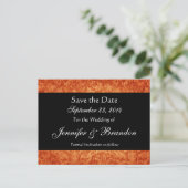 Orange & Black Damask Save the Date Postkarte (Stehend Vorderseite)