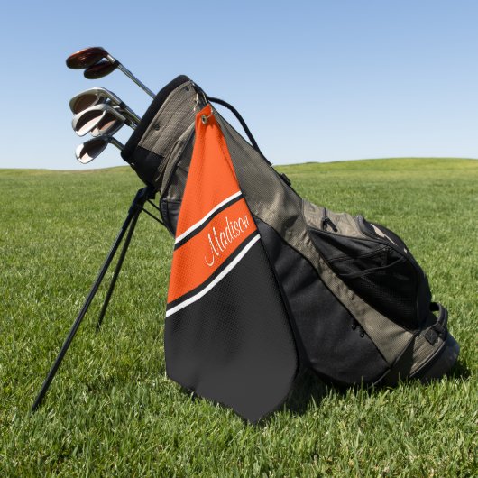 Orange Black Diagonal Strip Script Name Golfhandtuch (Gras)