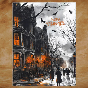 Orange Black Eerie Watercolor Happy Halloween Feiertagspostkarte