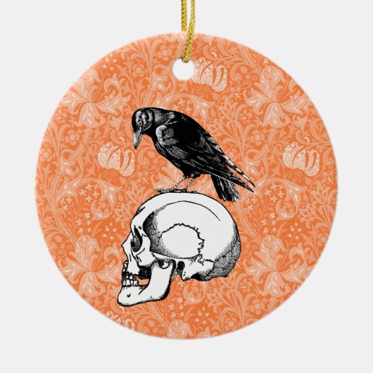 Orange Black, ein Crow oder Raven und Skull Hallow Keramik Ornament (Vorne)