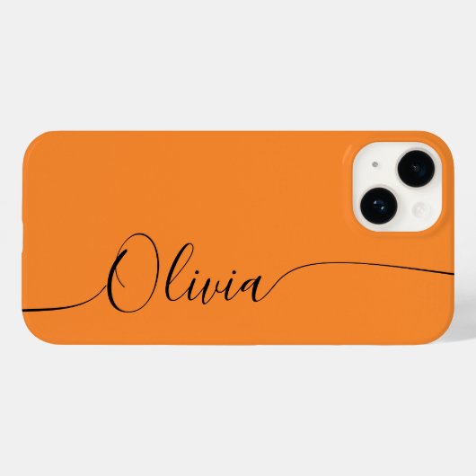 Orange Black Elegant Calligraphy Script Name Case-Mate iPhone Hülle (Rückseite (Horizontal))