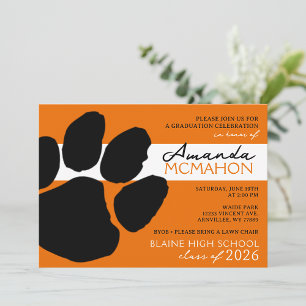 Orange & Black Elegant Pawprint (Foto Back) Einladung
