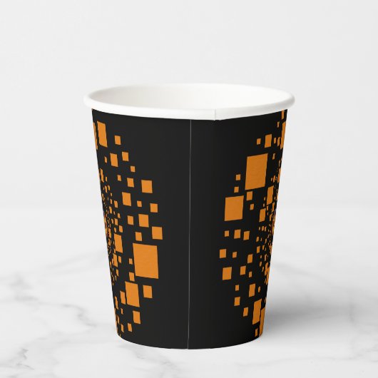 Orange Black Evil Pumpkin Float Squares Halloween Pappbecher (Rechts)