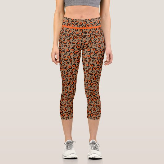 Orange Black Fashion Leopard Print Design Capri Leggings (Vorderseite)
