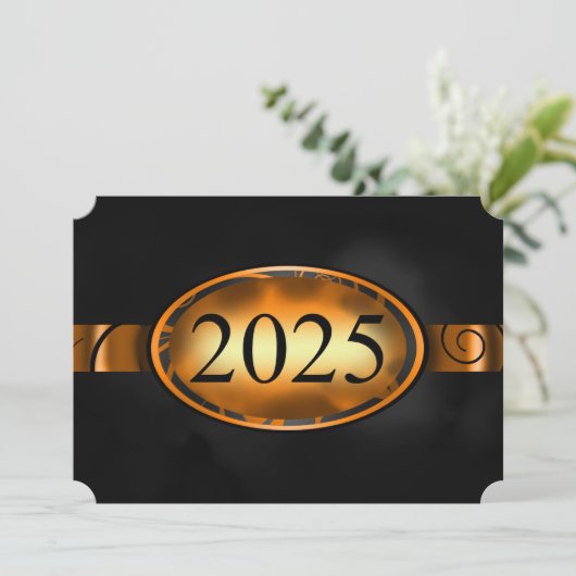 Orange & Black Floral Button 2025 Graduation Party Einladung (Stehend Vorderseite)