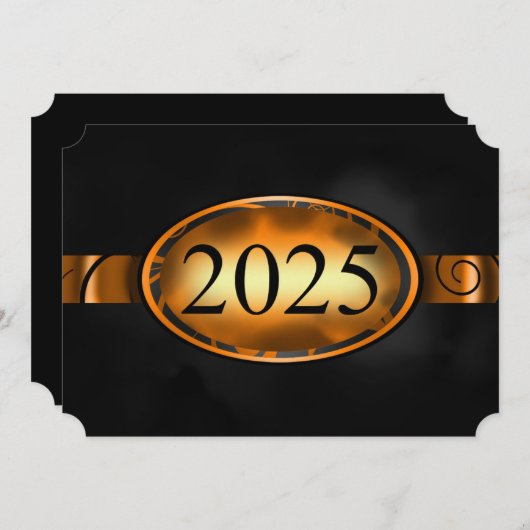 Orange & Black Floral Button 2025 Graduation Party Einladung (Vorne/Hinten)
