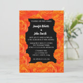 Orange Black Floral QR Code Rose Blume Hochzeit Einladung (Stehend Vorderseite)