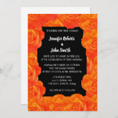 Orange Black Floral QR Code Rose Blume Hochzeit Einladung (Vorne/Hinten)