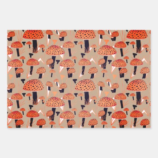 Orange Black Fly Agarial Pilz Fungi Fall Geschenkpapier Set (Vorderseite 3)