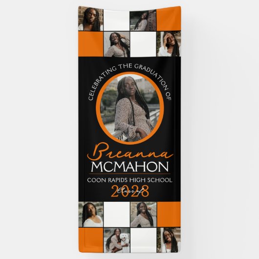 Orange & Black Foto Collage Abschluss Vinyl Banner (Vertikal)