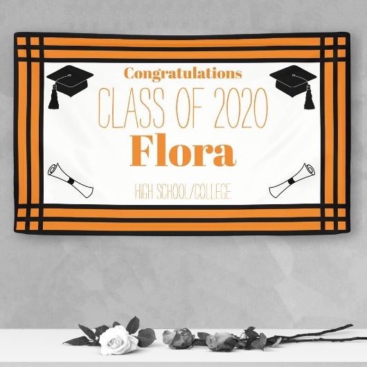 Orange Black Geometric Graduation Party Banner
