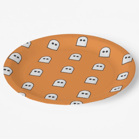 Orange Black Ghost Pattern Halloween-Party Pappteller (Schrägansicht)