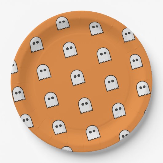 Orange Black Ghost Pattern Halloween-Party Pappteller (Vorderseite)