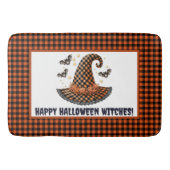 Orange & Black Gingham Halloween Hexenhut Willkomm Badematte (Vorderseite)