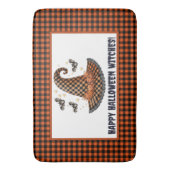 Orange & Black Gingham Halloween Hexenhut Willkomm Badematte (Vorderseite Vertikal)