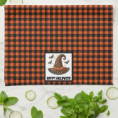 Orange & Black Gingham Halloween Witch Hat & Bats Geschirrtuch (Gefaltet)