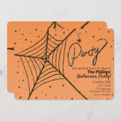 Orange & Black Glitzer Spider Web-Halloween-Party Einladung (Vorne/Hinten)