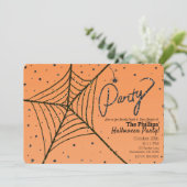 Orange & Black Glitzer Spider Web-Halloween-Party Einladung (Stehend Vorderseite)