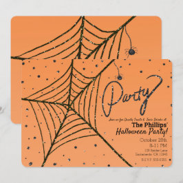 Orange & Black Glitzer Spider Web-Halloween-Party Einladung