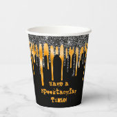 Orange Black Glitzer Tropfen Happy Halloween Pappbecher (Rückseite)