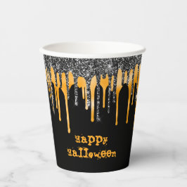 Orange Black Glitzer Tropfen Happy Halloween Pappbecher