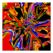 Orange, Black, Gold, Blue Psychedelic Blume Poster (Vorderseite)