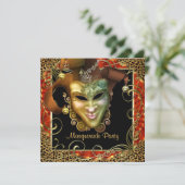 Orange Black Gold Leopard Masquerade Party Einladung (Stehend Vorderseite)