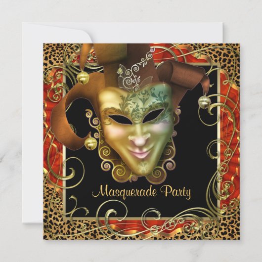 Orange Black Gold Leopard Masquerade Party Einladung (Vorderseite)