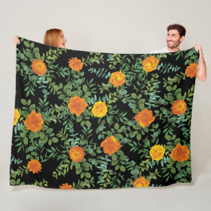 Orange & Black Gothic Peony & Rose Blumenhochzeit Fleecedecke