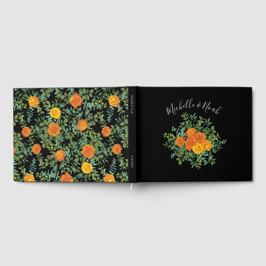 Orange & Black Gothic Peony & Rose Blumenhochzeit Gästebuch (Voll)