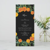 Orange & Black Gothic Peony & Rose Wedding Menu Menükarte (Stehend Vorderseite)