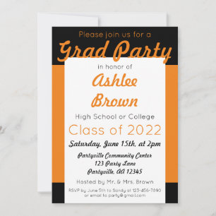 Orange Black Grad Party Fett Abschluss Einladung