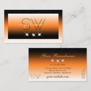 Orange Black Gradient Sparkling Diamonds Initialen Visitenkarte
