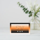 Orange Black Gradient Sparkling Diamonds Initialen Visitenkarte (Stehend Vorderseite)