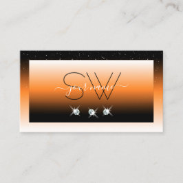 Orange Black Gradient Sparkling Diamonds Initialen Visitenkarte