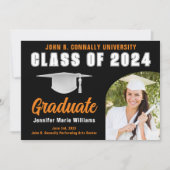 Orange Black Graduate Bold Graduate Party Ankündigung (Vorderseite)