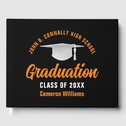 Orange Black Graduate Custom 2025 Abschluss Gästebuch (Vorderseite)