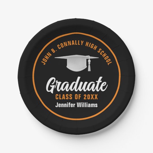 Orange Black Graduate Custom 2025 Graduation Party Pappteller (Vorderseite)