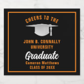 Orange Black Graduate Custom Graduate Party Schaumweinetikett (Einzelnes Label)