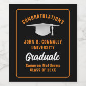 Orange Black Graduate Custom Graduate Party Weinetikett (Einzelnes Label)